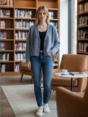 Light Blue Chunky V-Neck Button Cardigan